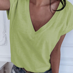 Women's Patchwork Cold Shoulder Off T-shirt Tops V-Neck Half Sleeve