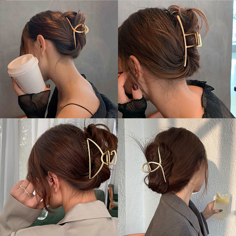 Elegant Gold Silver Hollow Geometric Metal Hair Claw Vintage Hair Clips