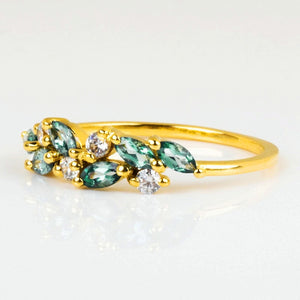 Dainty  Crystal Leaf Engagement Ring