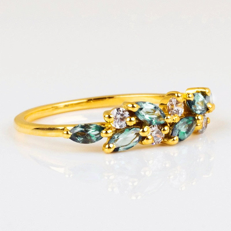 Dainty  Crystal Leaf Engagement Ring