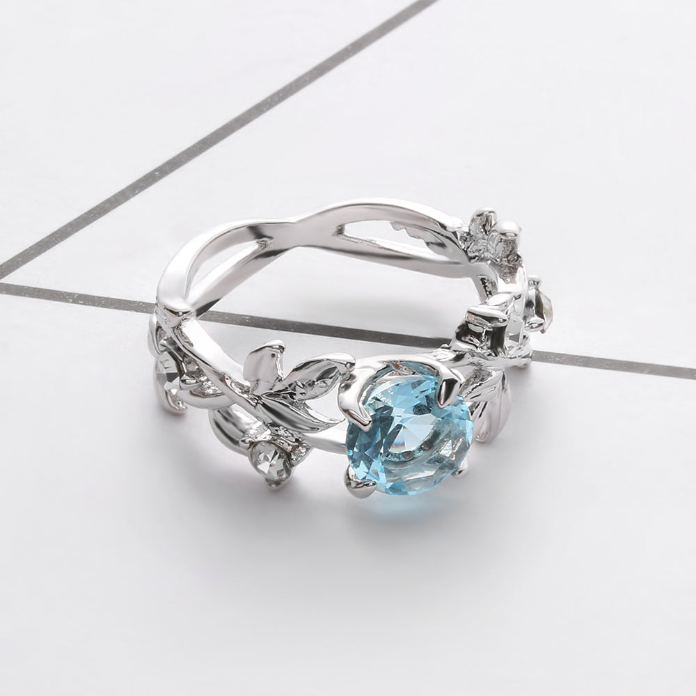 Crystal Leaf Engagement Ring