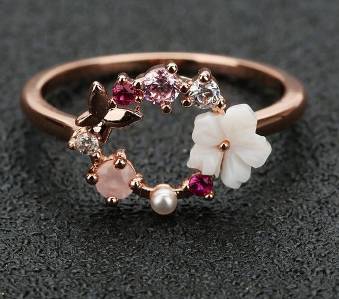 Rosely  Butterfly Flower Crystal Ring