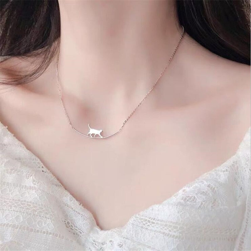 Cute Cat Curved Simple Personality 925 Sterling