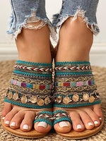 Summer Greek Style Boho Folk-Custom Artisanal  Ladies Flat Slippers