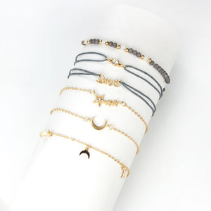 Love Star Sun Moon Bead Hand Chain Bracelet Set