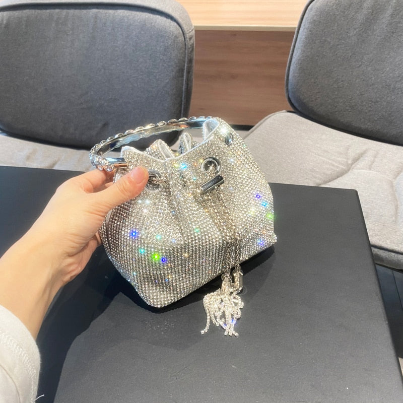 Shiny Crystal Clutch purse bucket bag