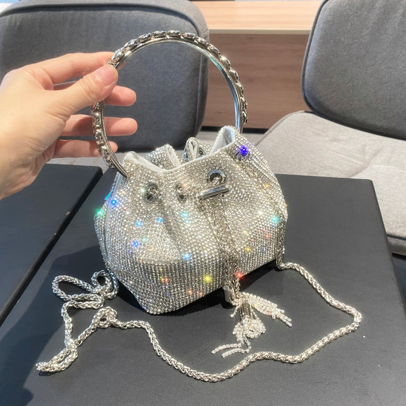 Shiny Crystal Clutch purse bucket bag