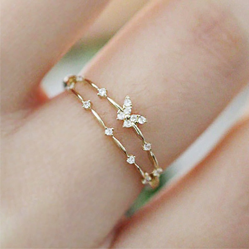 Adjustable Tiny Dainty Butterfly Ring