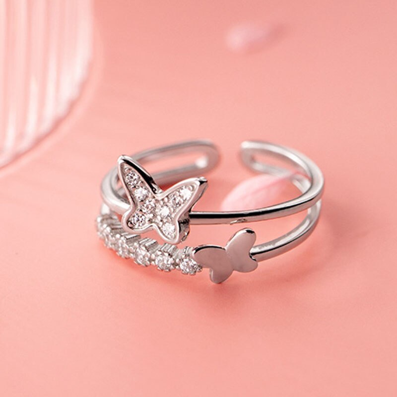 Adjustable 925 Sterling Silver Butterfly Ring