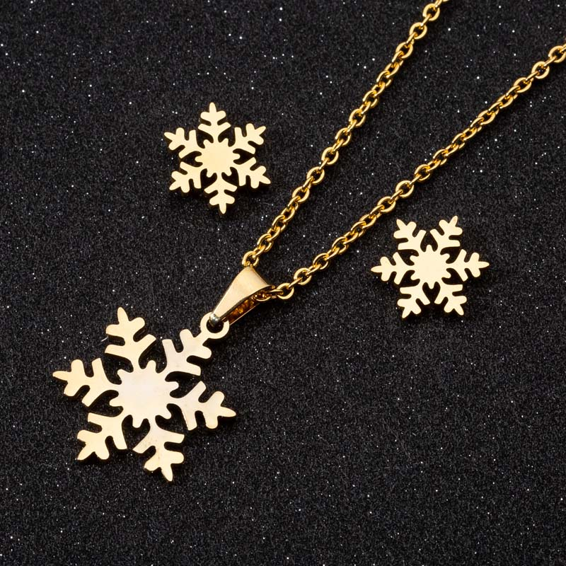 Japan And South Korea Stainless Steel Snowflake Pendant Necklace Earring Set