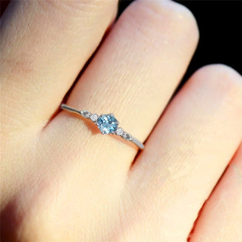 Delicate Blue CZ Crystal Engagement Ring