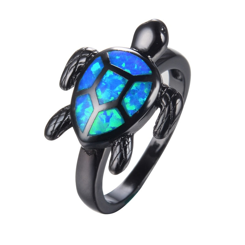 Ocean Opal Black Turtle Ring