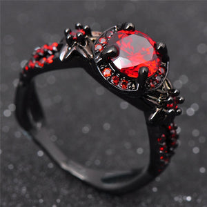 Red Garnet Black Gold Filled Ring