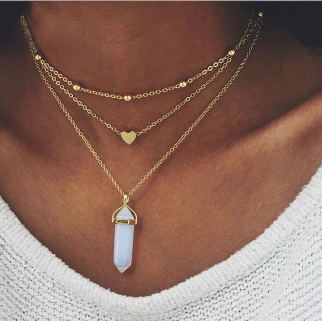 Natural Opal Stone Heart Choker Necklace