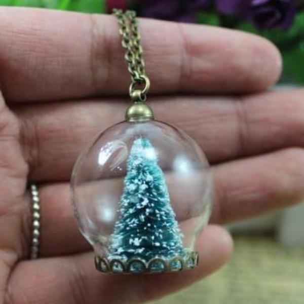 Christmas Tree Snow Globe Necklace