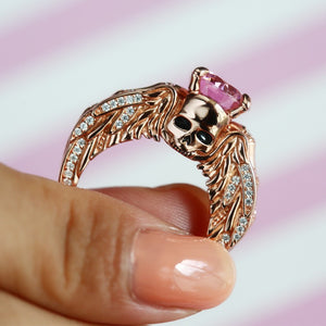 Luxury Rose Gold Skul  Ring With Angel Wings