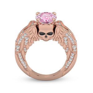 Luxury Rose Gold Skul  Ring With Angel Wings