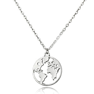 Silver World Map Necklace