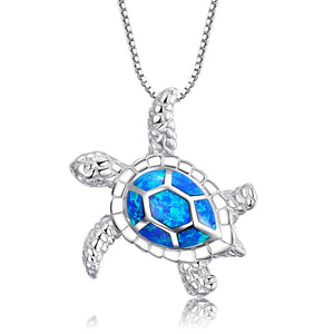 Blue Opal Sea Turtle Pendant Necklace