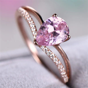 Pink Crystal Water Drop Ring